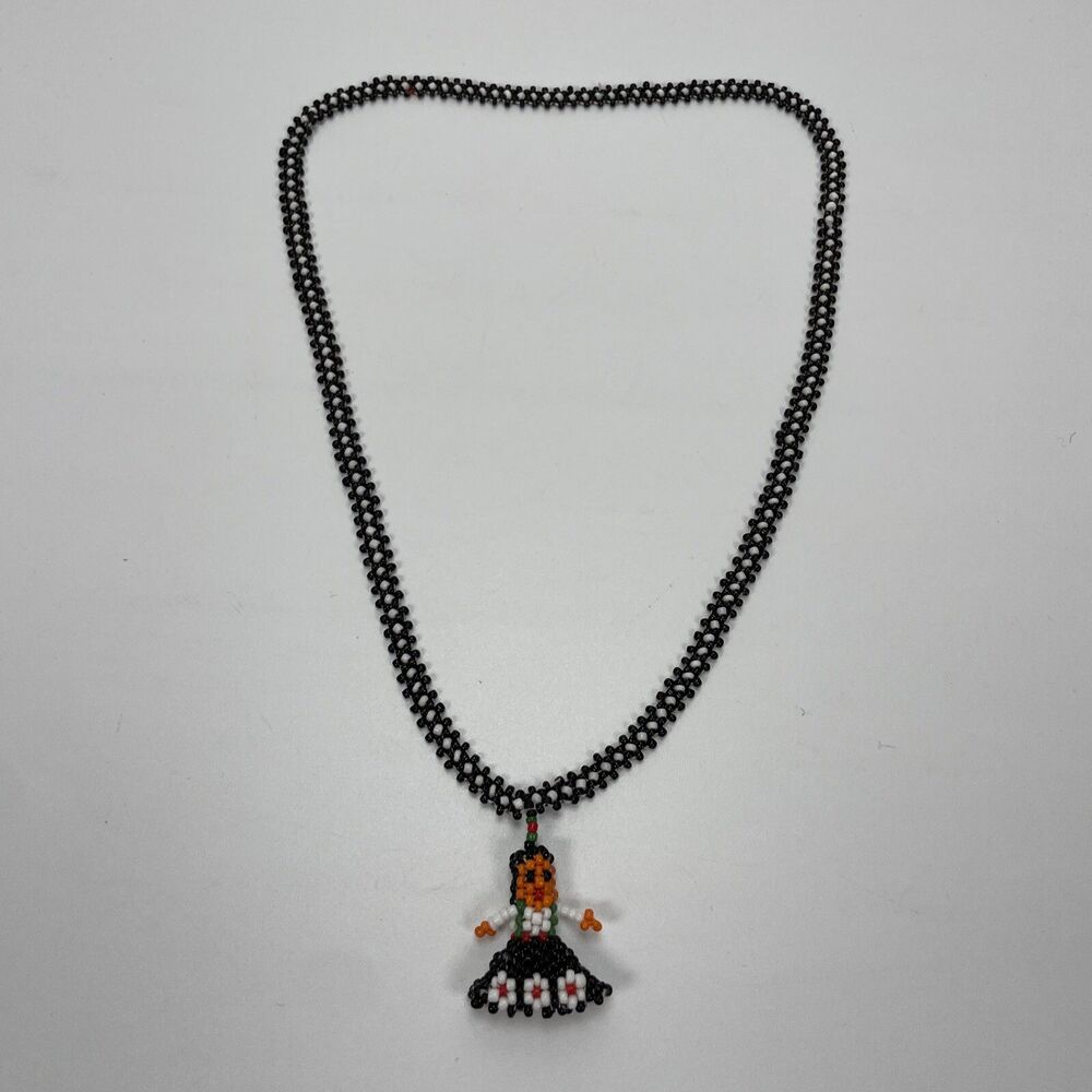 Vintage Indian Girl Beaded Pendant Necklace Native American 22"